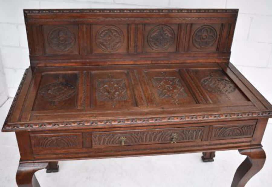 Antique Large Carved Oak Side Table