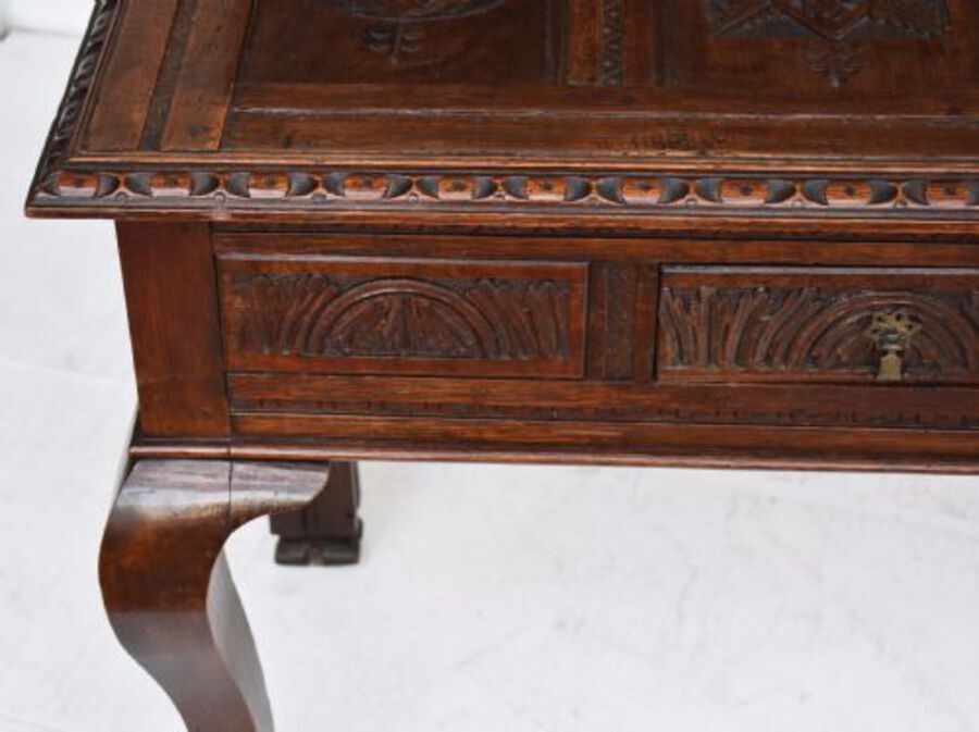 Antique Large Carved Oak Side Table