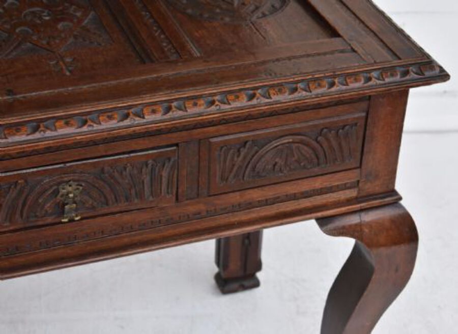 Antique Large Carved Oak Side Table