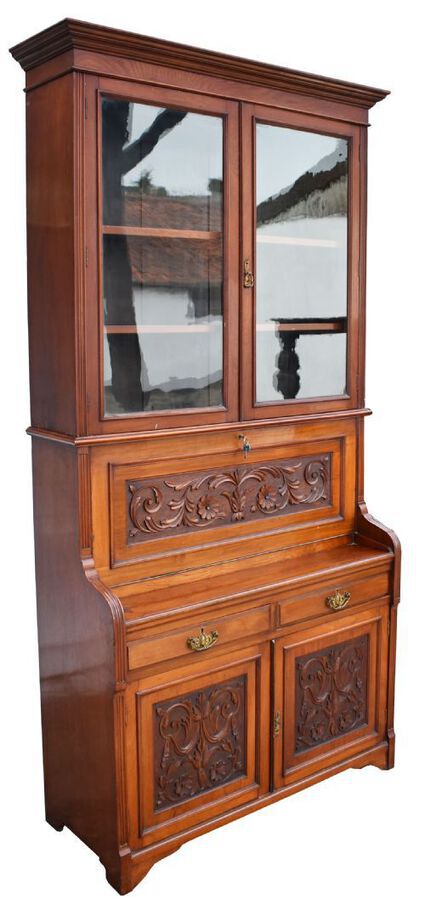 Victorian Walnut Secretaire Bookcase