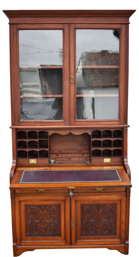 Antique Victorian Walnut Secretaire Bookcase