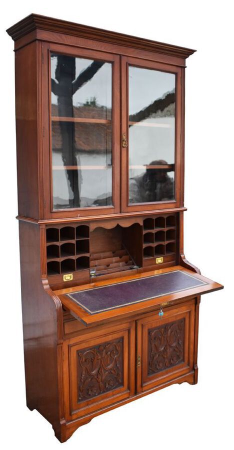 Antique Victorian Walnut Secretaire Bookcase