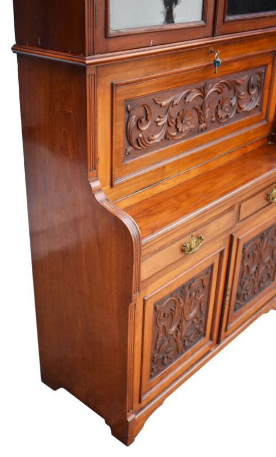 Antique Victorian Walnut Secretaire Bookcase