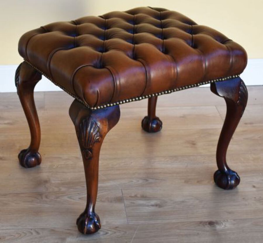 Antique Queen Anne Style Deep Button Foot Stool
