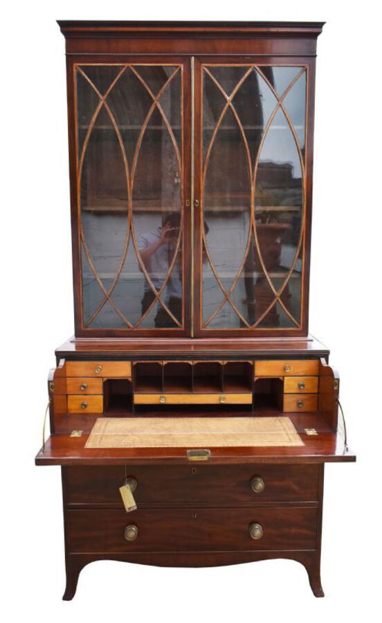 Antique George III Mahogany Secretaire Bookcase