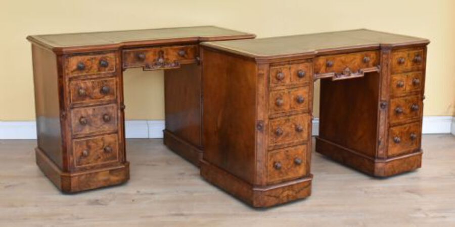 Antique Pair of Victorian Burr Walnut Desks