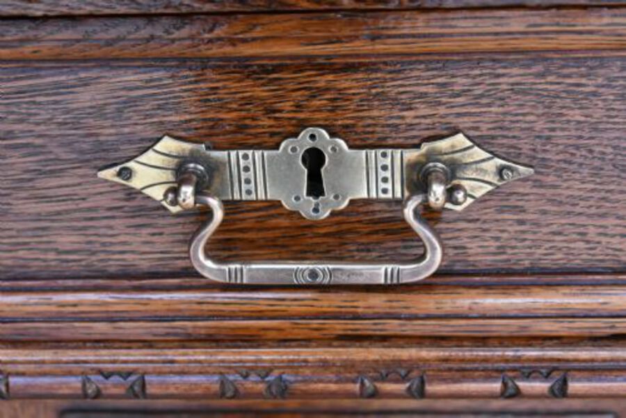 Antique Pair Victorian Oak Carved Bedside Cupboards