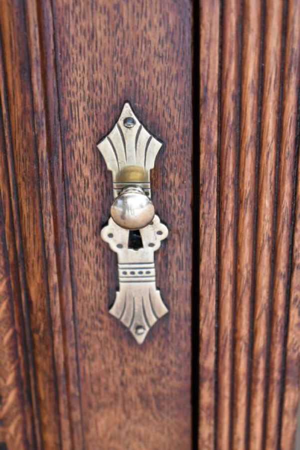 Antique Pair Victorian Oak Carved Bedside Cupboards