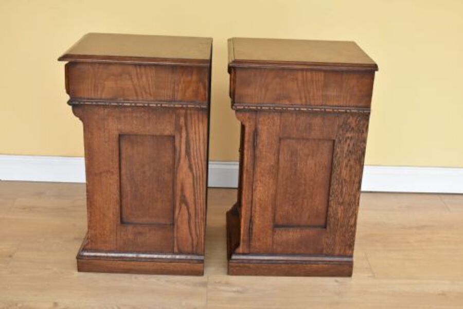 Antique Pair Victorian Oak Carved Bedside Cupboards