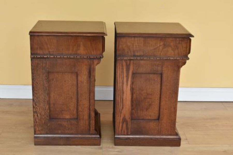 Antique Pair Victorian Oak Carved Bedside Cupboards