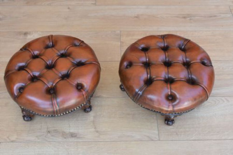 Pair Victorian Antique Footstools deep buttoned hand dyed