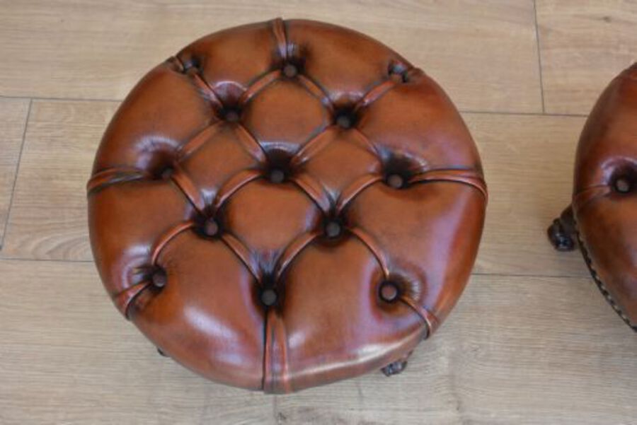 Antique Pair Victorian Antique Footstools deep buttoned hand dyed