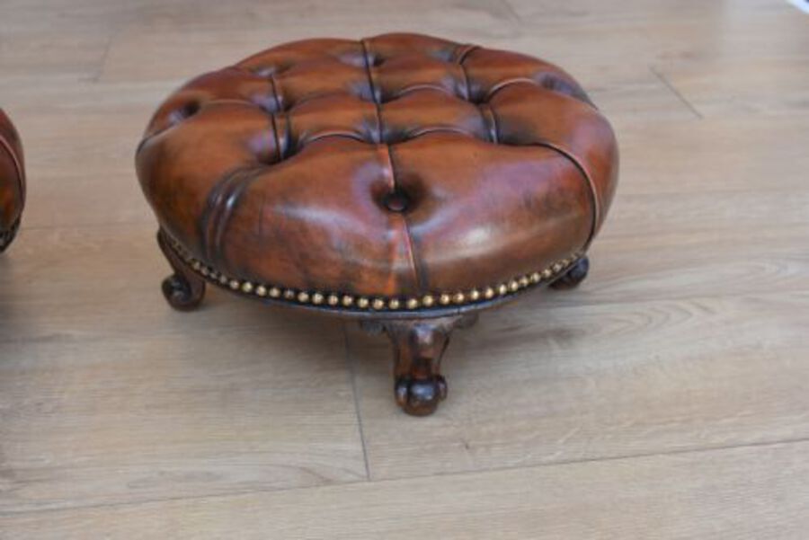Antique Pair Victorian Antique Footstools deep buttoned hand dyed