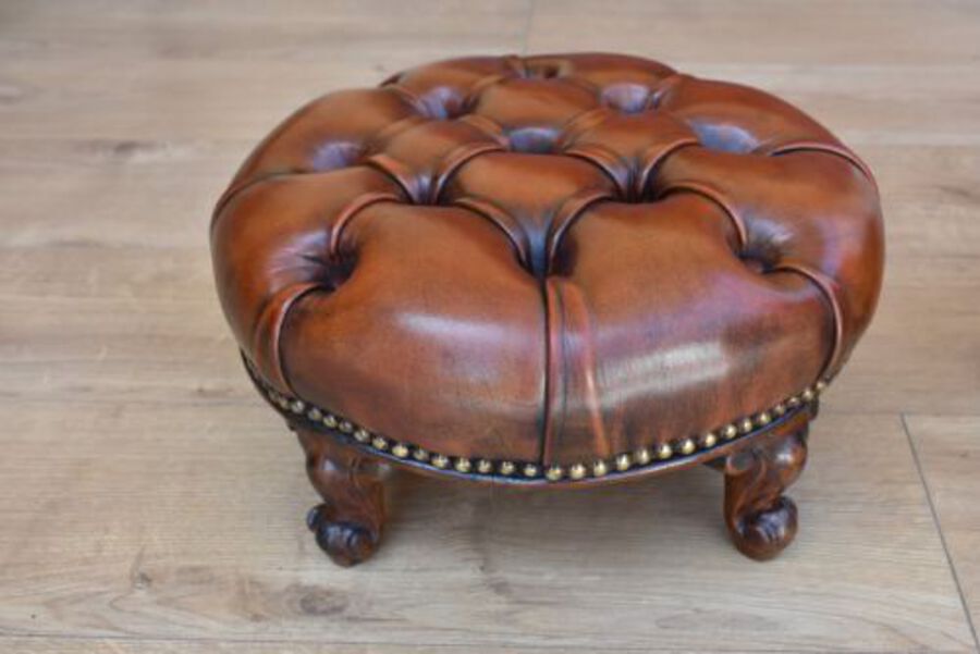 Antique Pair Victorian Antique Footstools deep buttoned hand dyed