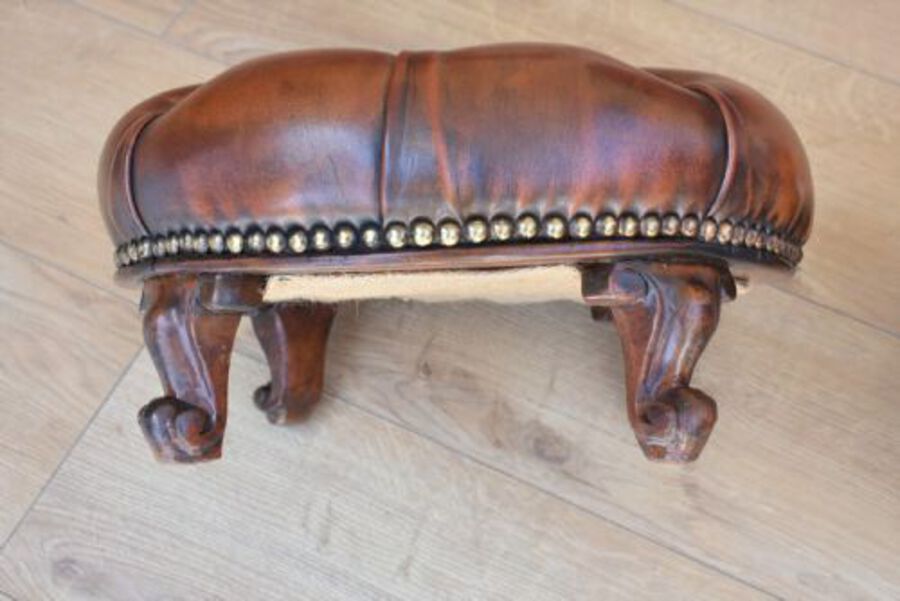 Antique Pair Victorian Antique Footstools deep buttoned hand dyed