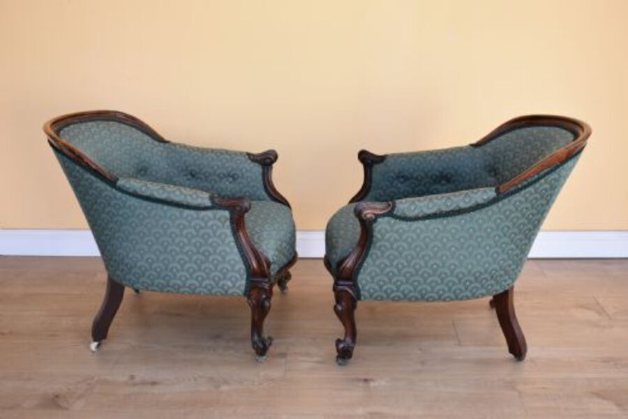 Antique Pair of Victorian Rosewood Tub Chairs