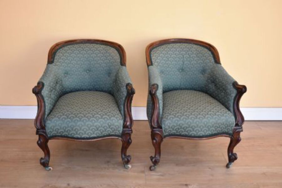 Antique Pair of Victorian Rosewood Tub Chairs