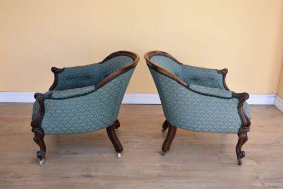 Antique Pair of Victorian Rosewood Tub Chairs