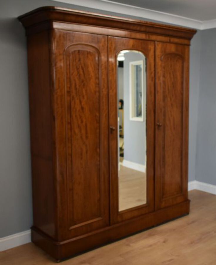Antique Victorian Mahogany Triple Wardrobe