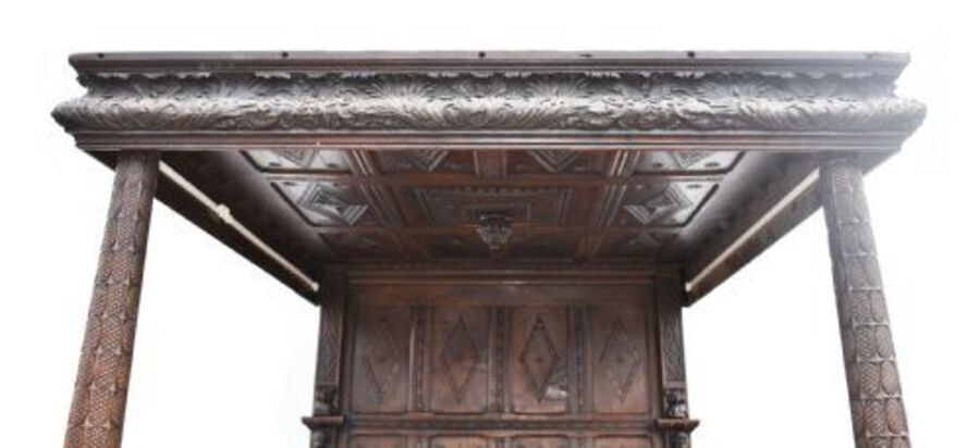 Antique 17th Century Elizabethan Carved Oak Four Poster Bed