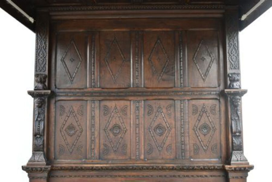 Antique 17th Century Elizabethan Carved Oak Four Poster Bed