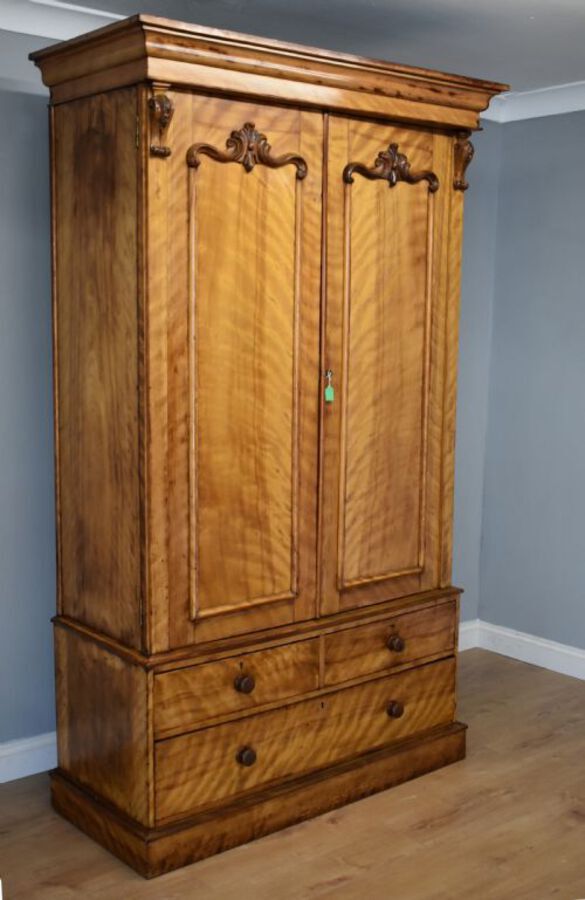 Antique Victorian Satin Birch Wardrobe