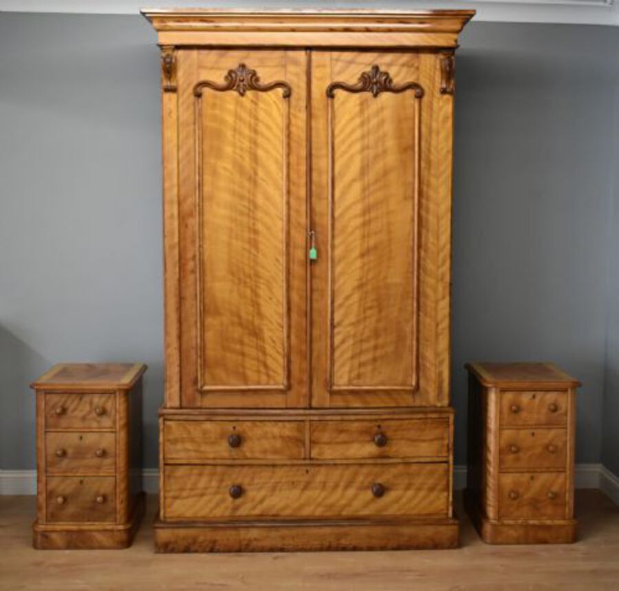 Antique Victorian Satin Birch Wardrobe