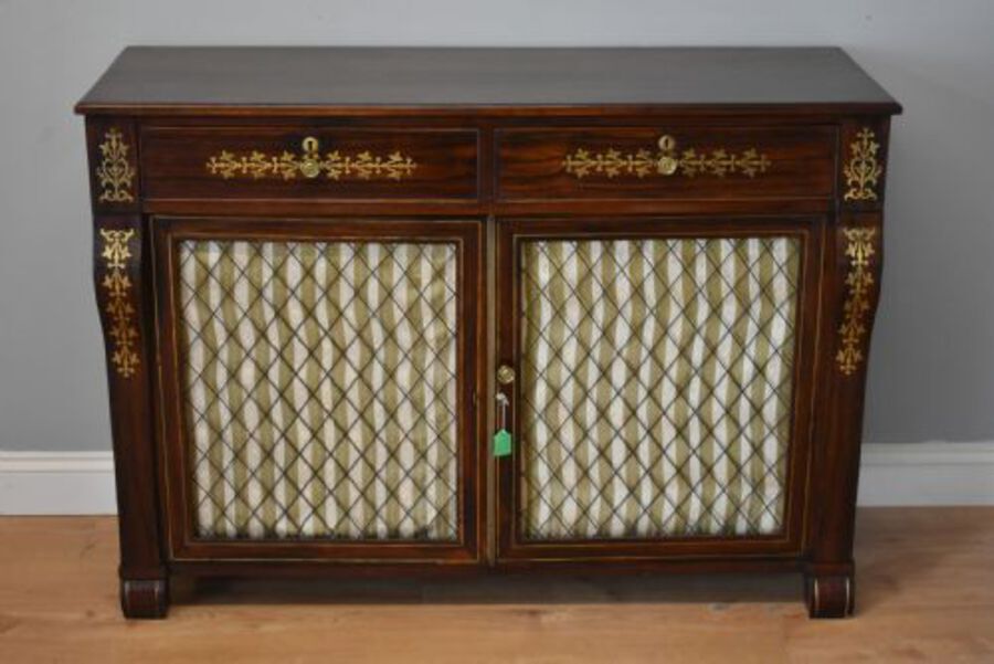 Antique 19th Century Regency Rosewood and Brass Inlaid Bookcase