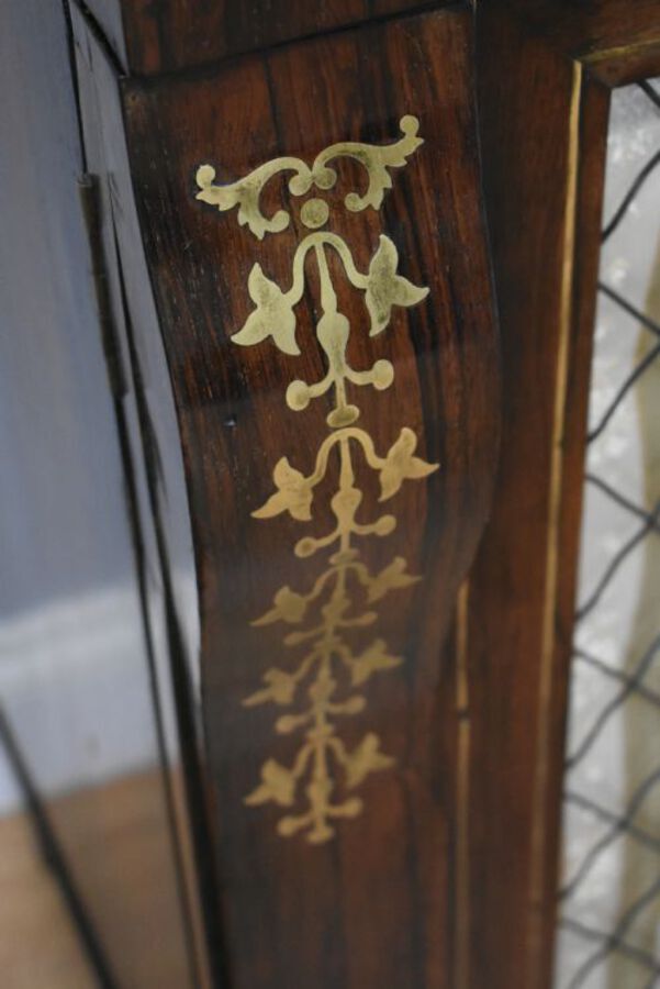 Antique 19th Century Regency Rosewood and Brass Inlaid Bookcase