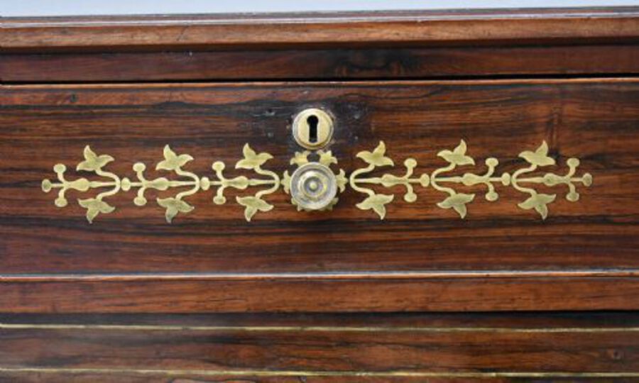 Antique 19th Century Regency Rosewood and Brass Inlaid Bookcase