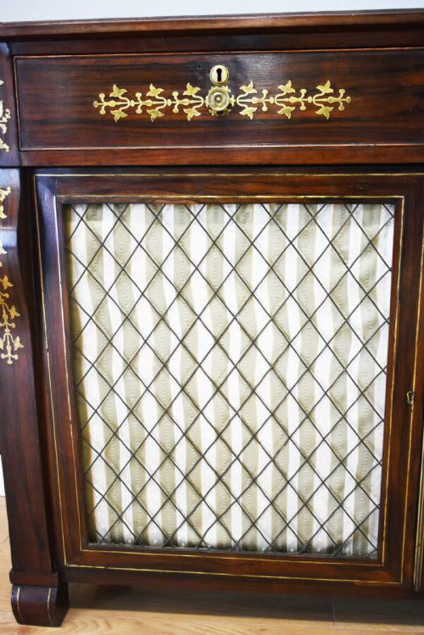 Antique 19th Century Regency Rosewood and Brass Inlaid Bookcase