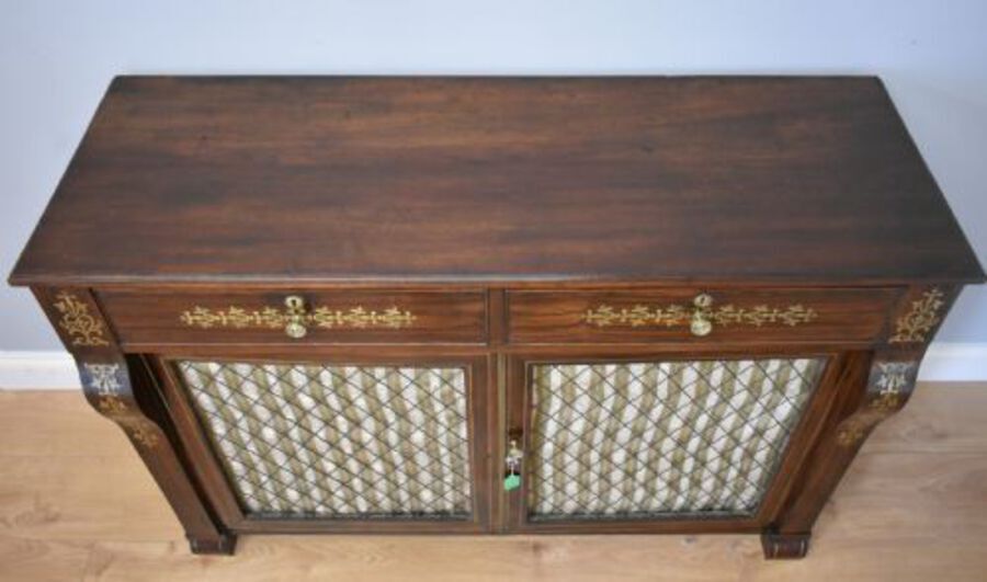 Antique 19th Century Regency Rosewood and Brass Inlaid Bookcase