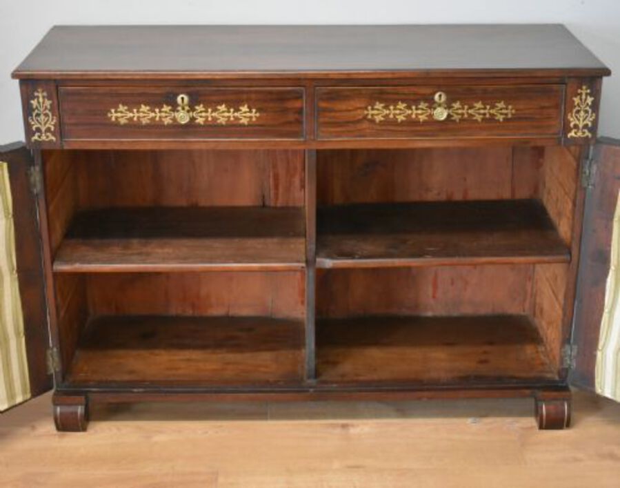 Antique 19th Century Regency Rosewood and Brass Inlaid Bookcase