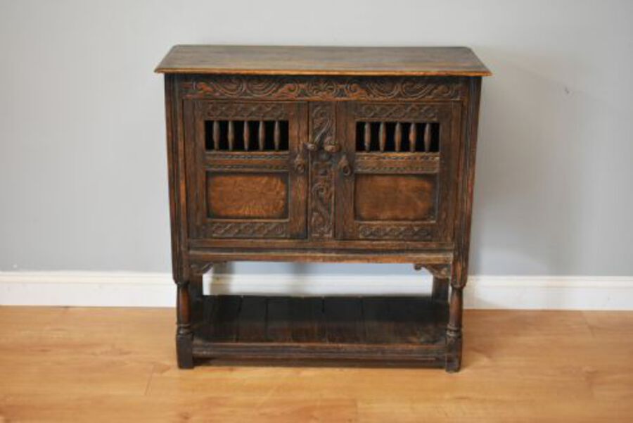 Antique Small 20th Century Carved Oak Sideboard