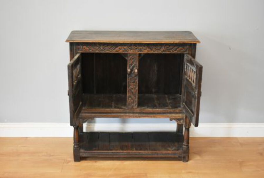 Antique Small 20th Century Carved Oak Sideboard