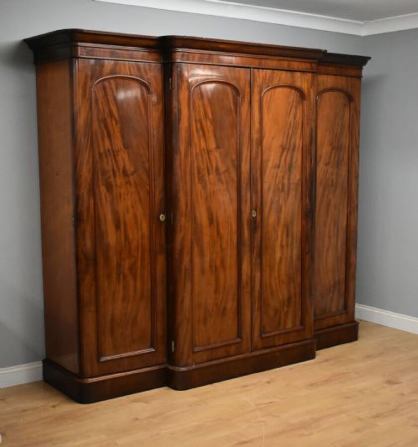 Antique 19th Century Victorian Mahogany Four Door Breakfront Wardrobe