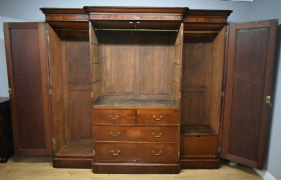 Antique 19th Century Victorian Mahogany Four Door Breakfront Wardrobe