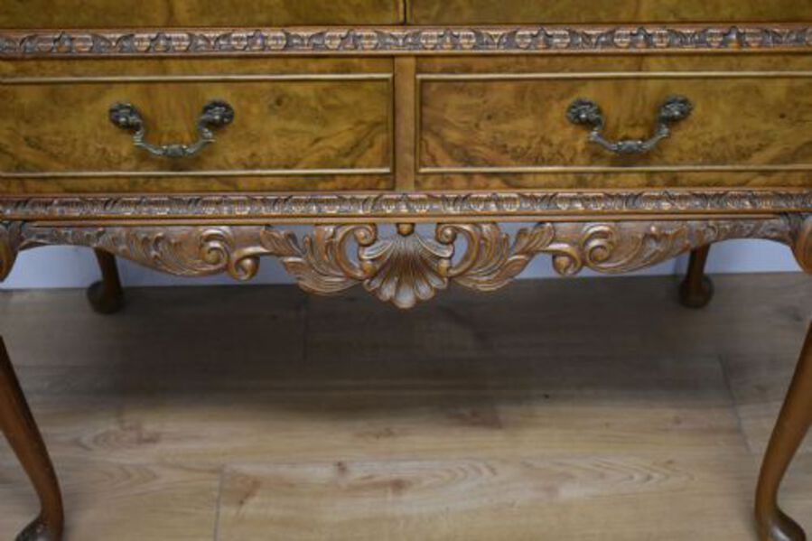 Antique 20th Century Queen Anne Style Burr Walnut Cocktail Cabinet