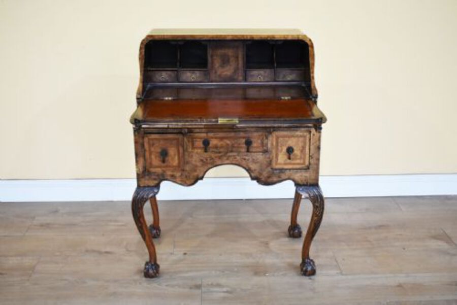 Antique 20th Century Queen Anne Revival Burr Walnut Bureau