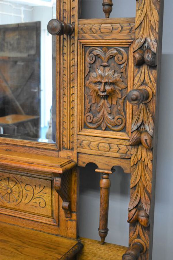 Antique Victorian Carved Oak Hallstand