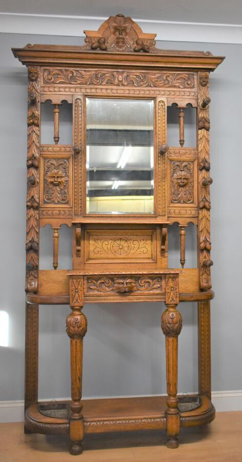 Antique Victorian Carved Oak Hallstand