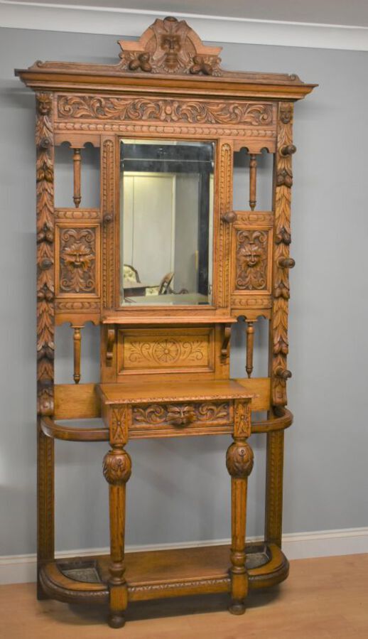 Antique Victorian Carved Oak Hallstand