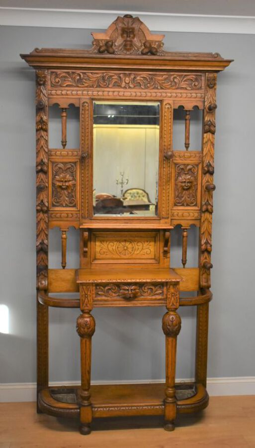 Antique Victorian Carved Oak Hallstand