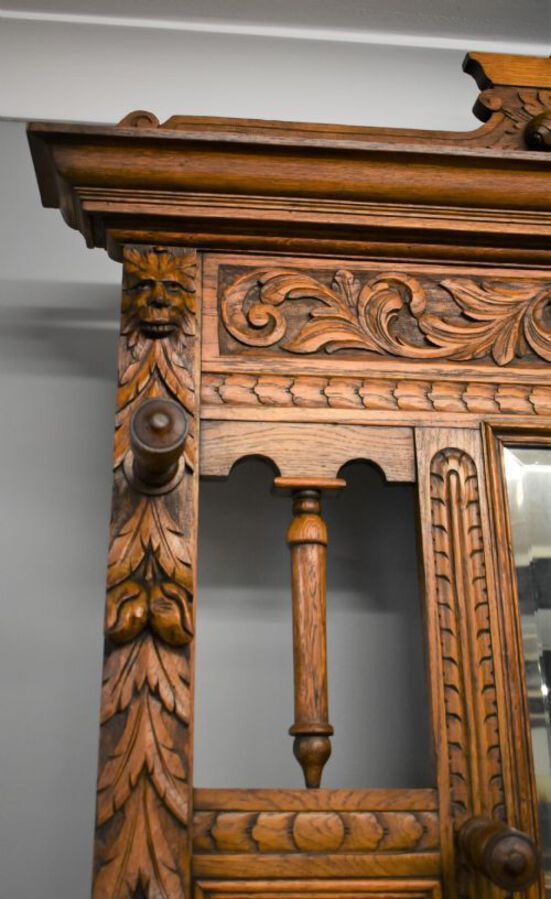 Antique Victorian Carved Oak Hallstand