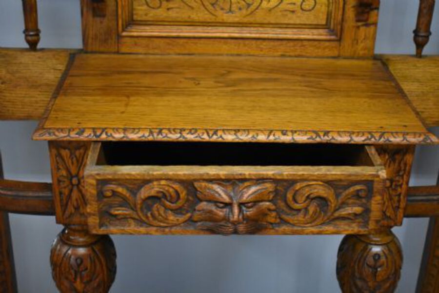 Antique Victorian Carved Oak Hallstand