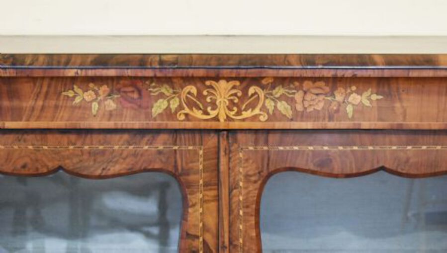 Antique Pair of 19th Century Victorian Walnut & Marquetry Pier Cabinets