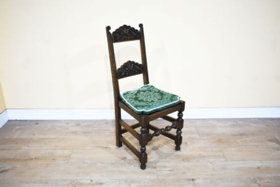 Antique Set of 12 Carved Oak Dining Chairs
