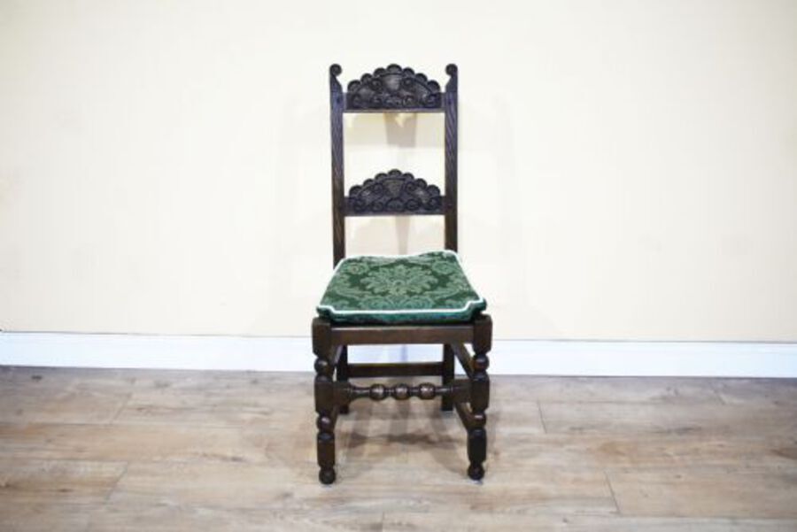 Antique Set of 12 Carved Oak Dining Chairs
