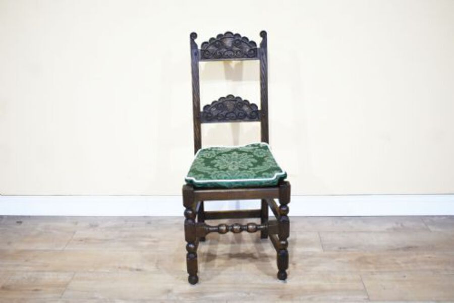Antique Set of 12 Carved Oak Dining Chairs