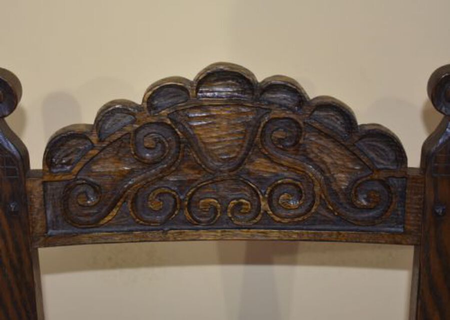 Antique Set of 12 Carved Oak Dining Chairs